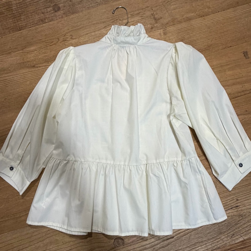 Women's Cream Ruffle Front Button-Up Top - Picture 8 of 8